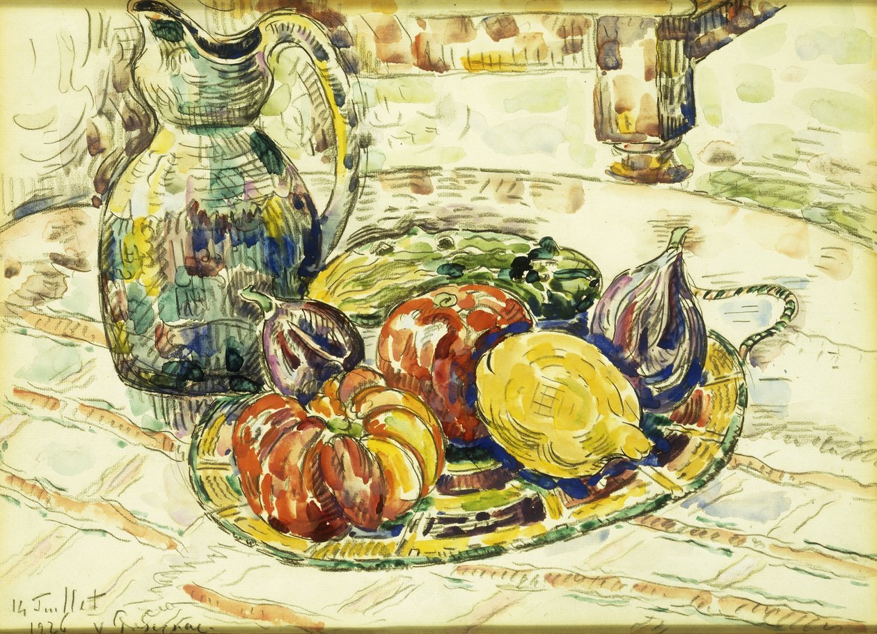水果静物水果静物画，1926年 作者 保罗·西尼亚克
