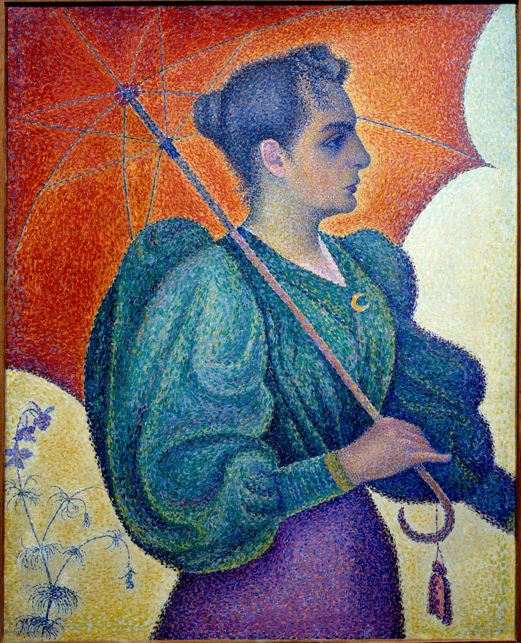 女人拿着雨伞。 Paul Signac (1863-1935) 的绘画 作者 保罗·西尼亚克