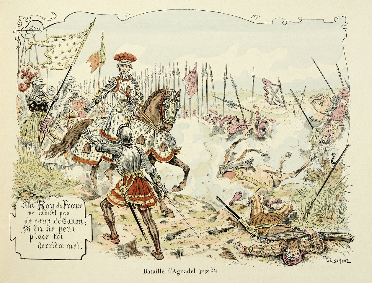 插图取自 Theodore Cahu 的“Histoire du chevalier Bayard”一书，由 Paul De Semant（1855-1915）绘制：1509 年的阿格纳德尔之战 作者 保罗·德·塞曼特