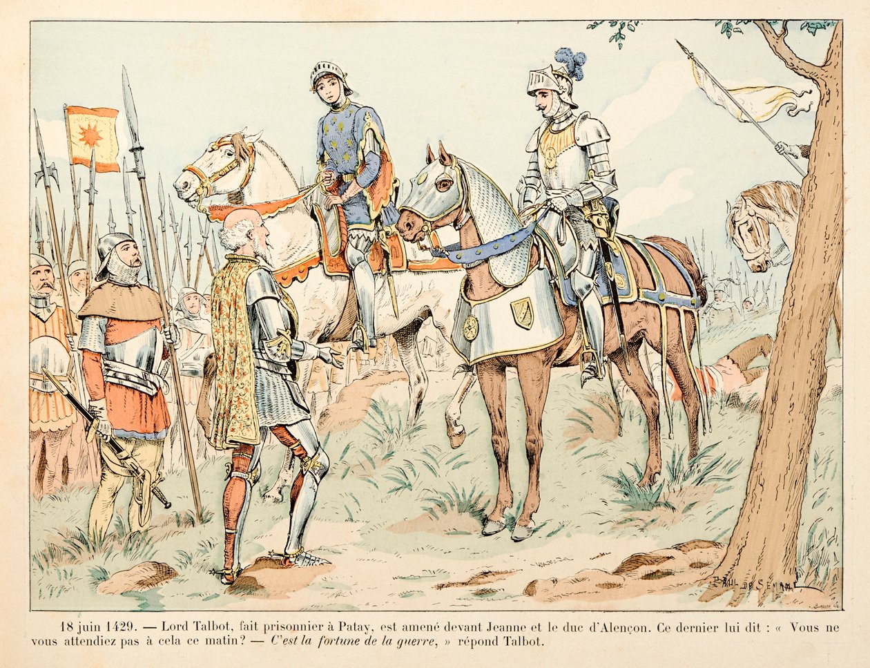 插图取自 Theodore Cahu 的《圣女贞德》一书，Paul De Semant（1855-1915）插图：6 月 18 日 作者 保罗·德·塞曼特