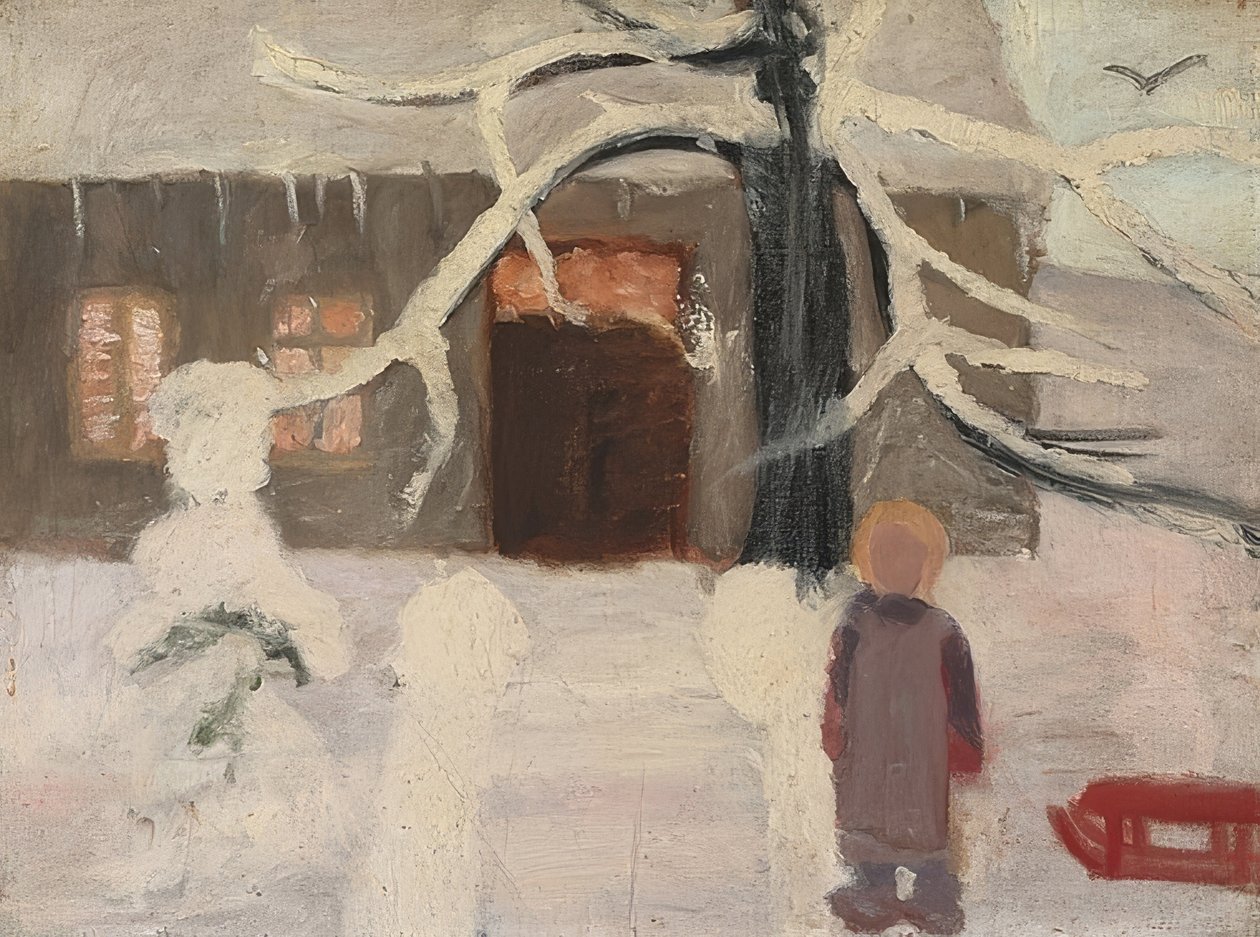 在雪地里的男孩。约于1905年 作者 宝拉·莫德森·贝克尔