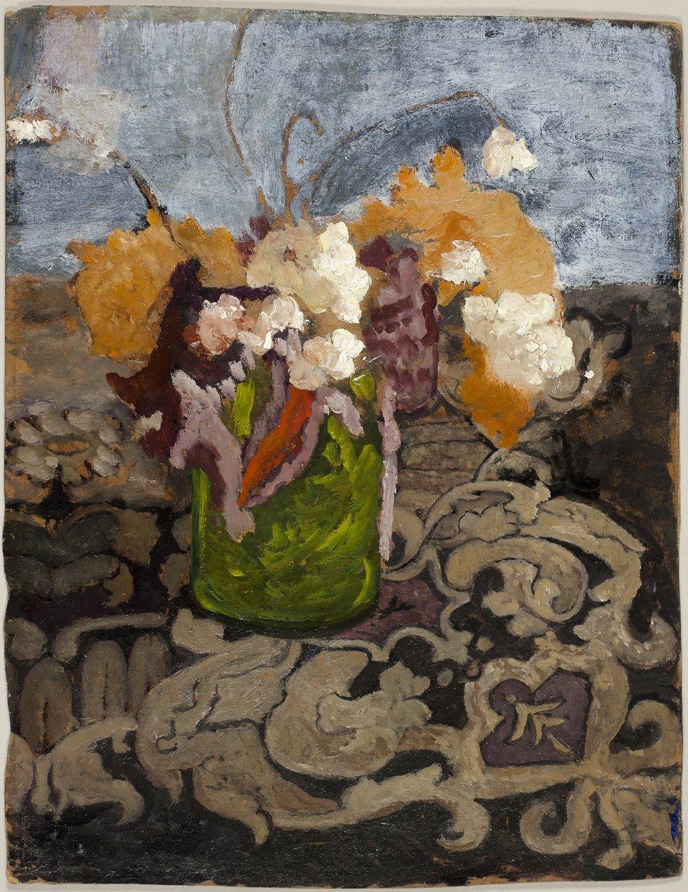 带绿花瓶的静物，约 1902 年（油画，棕色木浆板，上漆） 作者 宝拉·莫德森·贝克尔