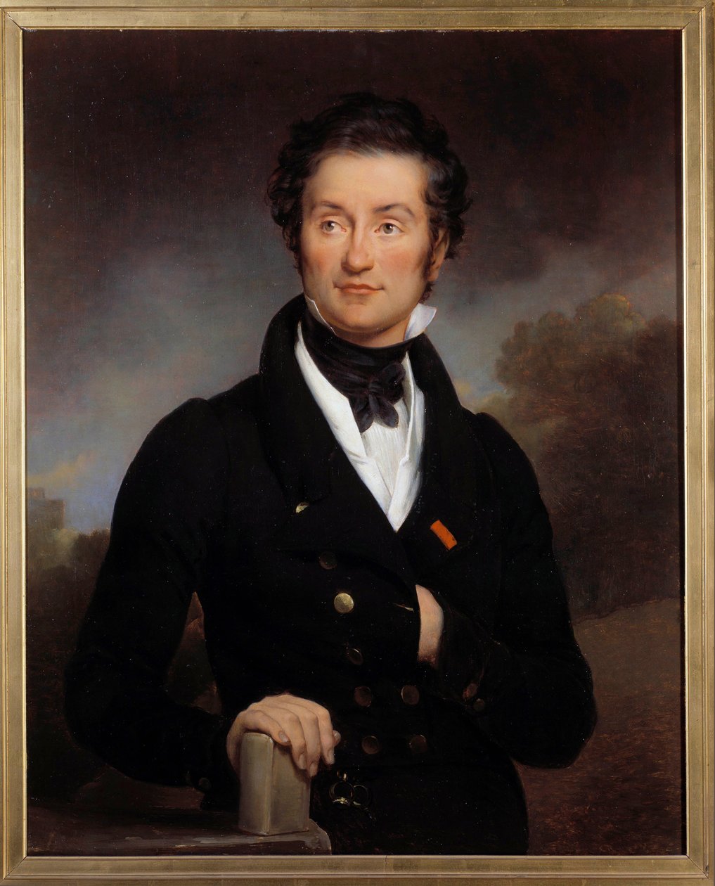 作家查尔斯·诺迪埃 (Charles Nodier) (1780-1844) 的肖像 他举办了一个文学沙龙，那里有伟大的浪漫主义艺术家 (雨果、拉马丁、维尼...) 画由保林·盖林 (1783-1855) 19 世纪。 巴黎，阿森纳图书馆。 作者 保林·让·巴蒂斯特·格林