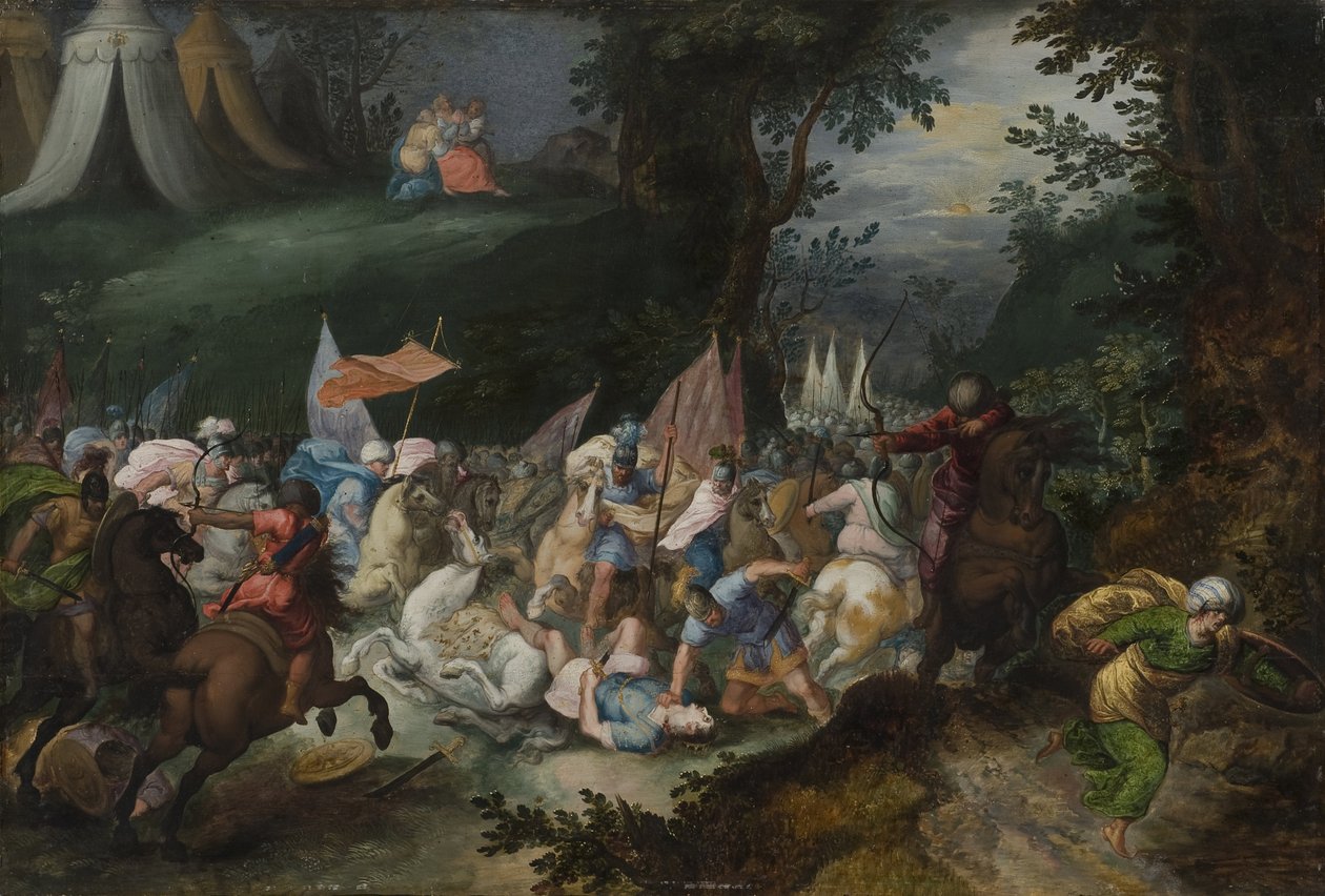 Bataille entre les Israelites et les Amalecites - 以色列人和亚玛力人之间的战斗，由Casteels, Pauwels（约1649-1680年活跃）创作。木材上的油彩。尺寸：45x65厘米。斯德哥尔摩国家博物馆 作者 鲍威尔城堡