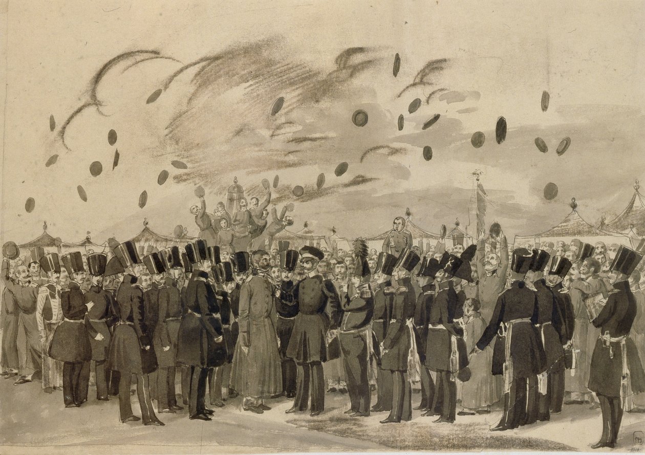 1837年7月8日，米哈伊尔·帕夫洛维奇大公访问了芬兰救生员军团营地 作者 帕维尔·安德烈耶维奇·费多托夫（Pavel Andreevich Fedotov）