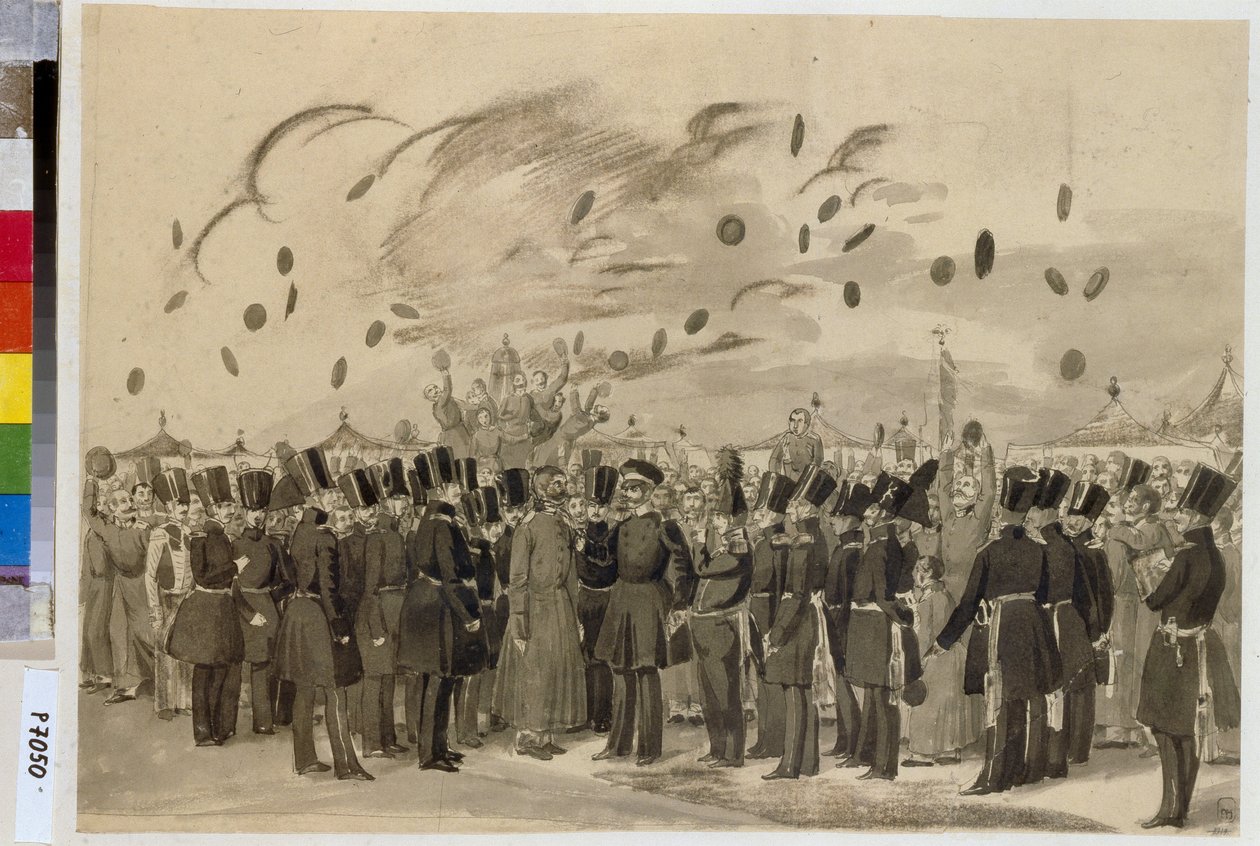 米哈伊尔-巴甫洛维奇大公（1798-1849 年）1837 年 7 月 8 日视察芬兰生命卫士团营地。 作者 帕维尔·安德烈耶维奇·费多托夫（Pavel Andreevich Fedotov）