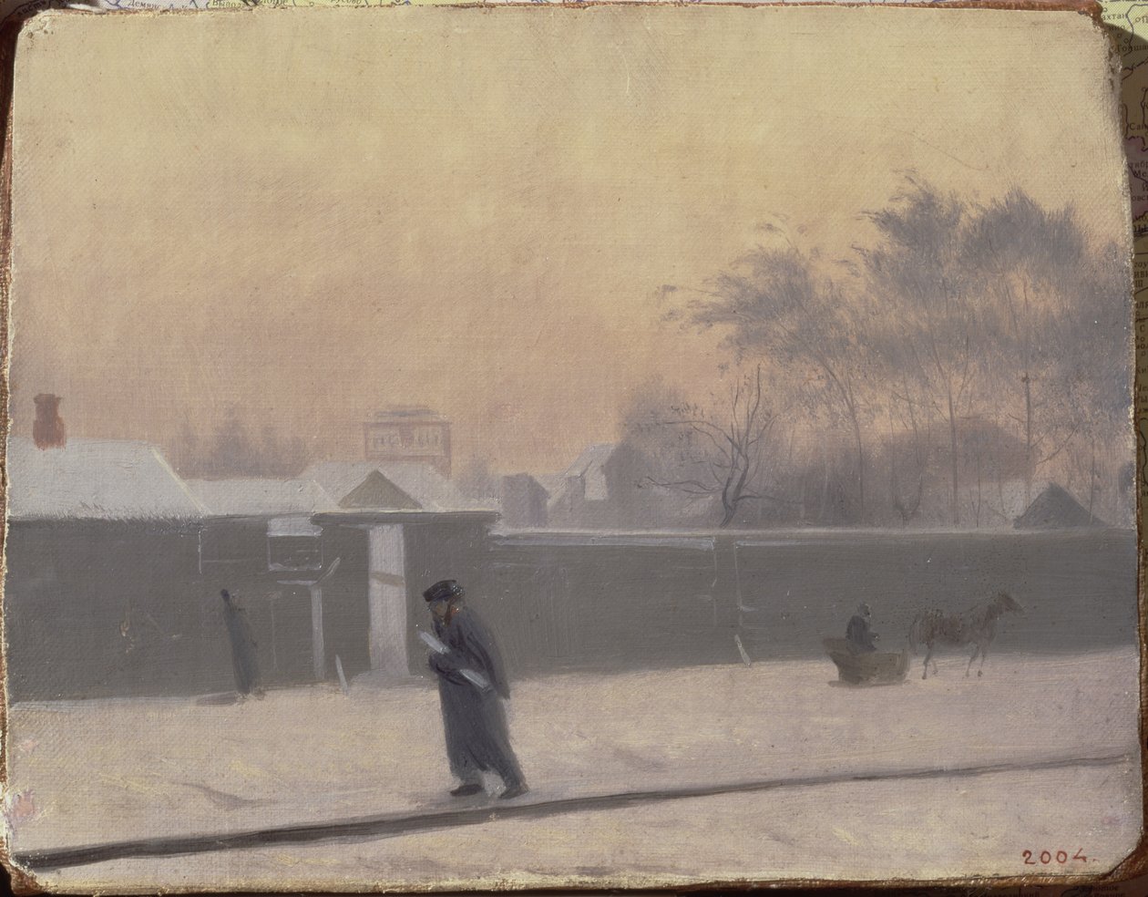 Vasilievsky岛上的冬日街，圣彼得堡，c.1851 作者 帕维尔·安德烈耶维奇·费多托夫（Pavel Andreevich Fedotov）