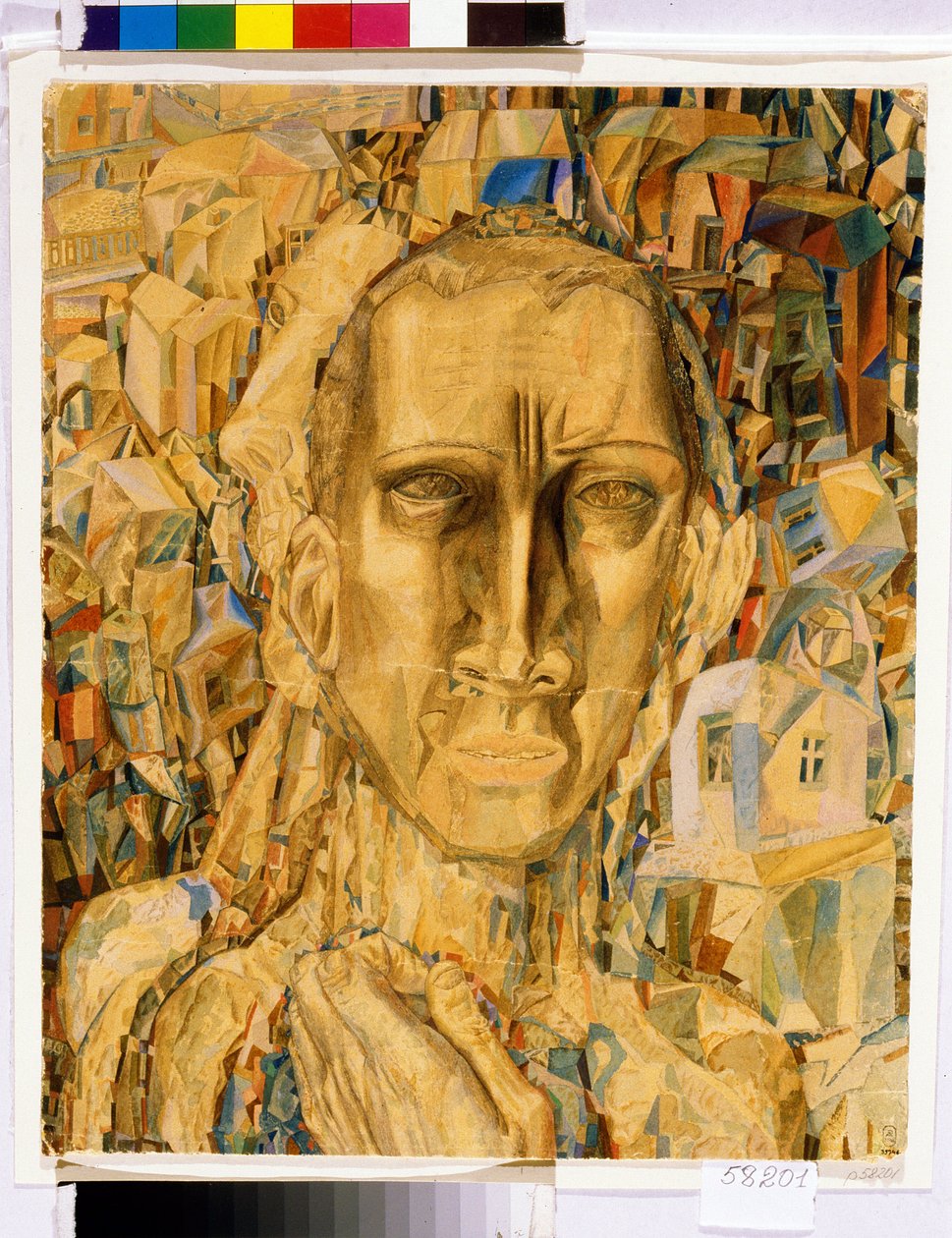 Victor de la ville.(城市的维克多）。Oeuvre de Pavel Nikolayevich Filonov (1883-1941)，纸盒上的水彩画 作者 帕维尔·尼古拉耶维奇·菲洛诺夫