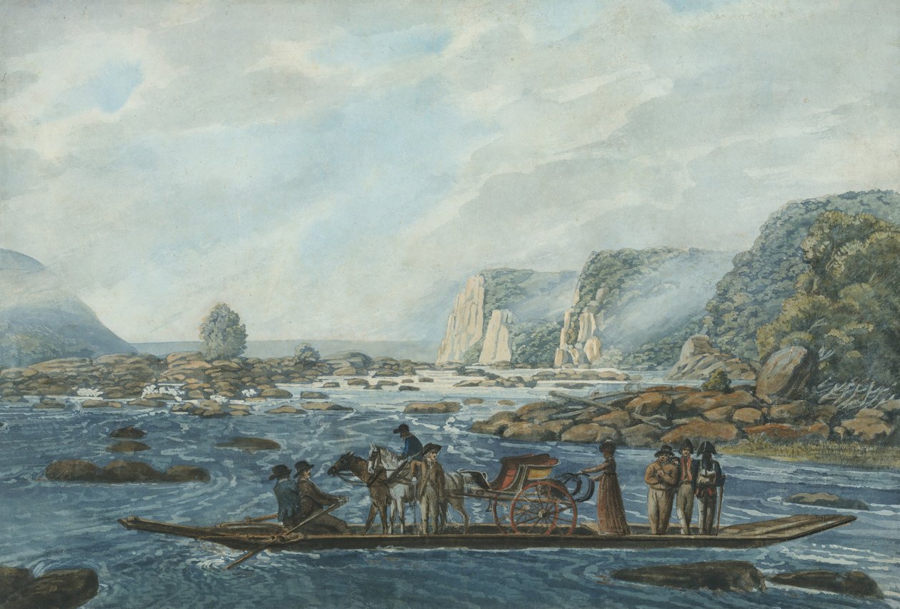 1811年-约1813年，在哈弗尔-德-格雷斯附近的赖特渡口，萨斯奎汉纳河上的渡口场景。 作者 帕维尔·彼得罗维奇·斯维因