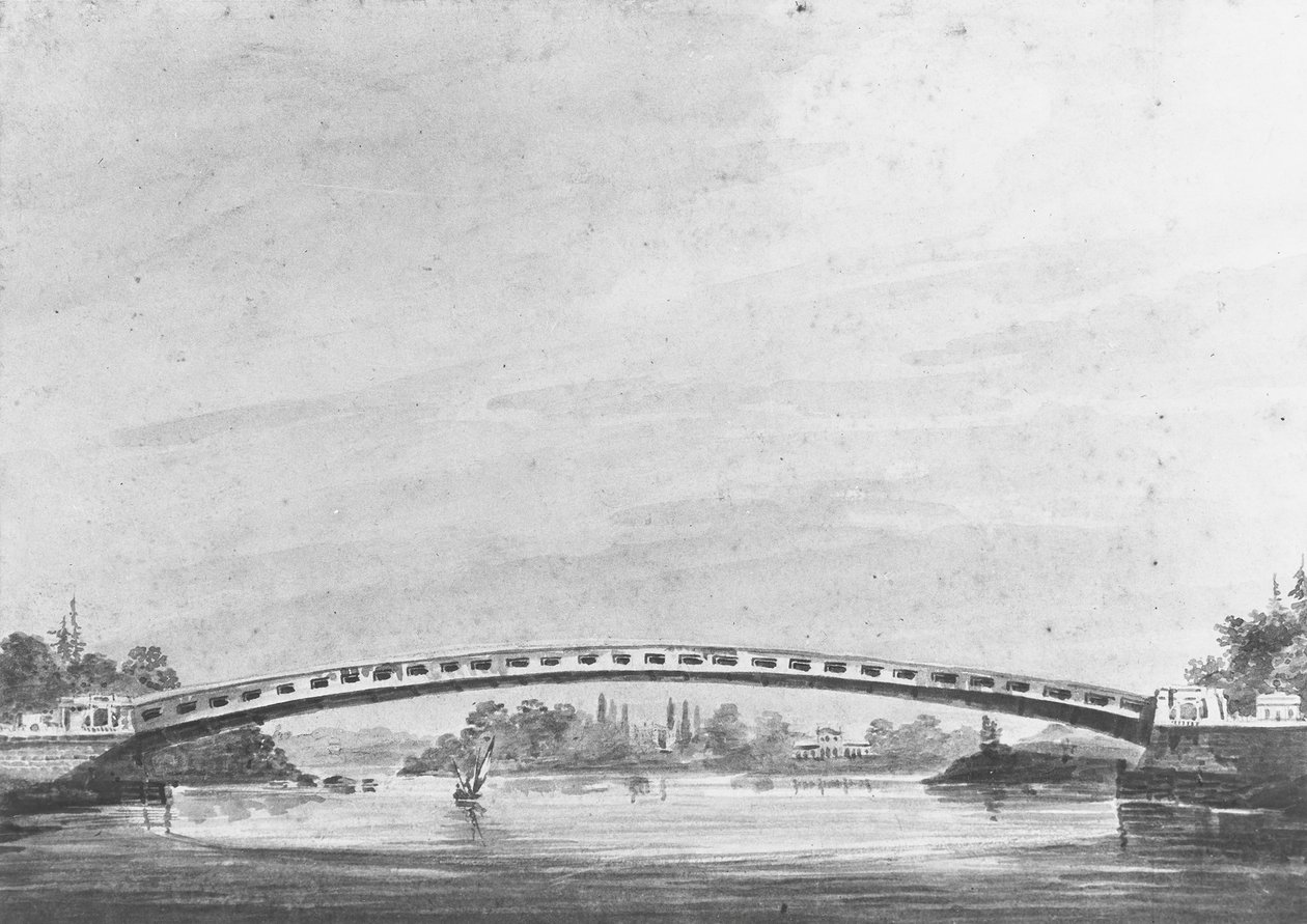 费城许尔基尔河上桥，背景是柠檬山，1811-约1813年。 作者 帕维尔·彼得罗维奇·斯维因