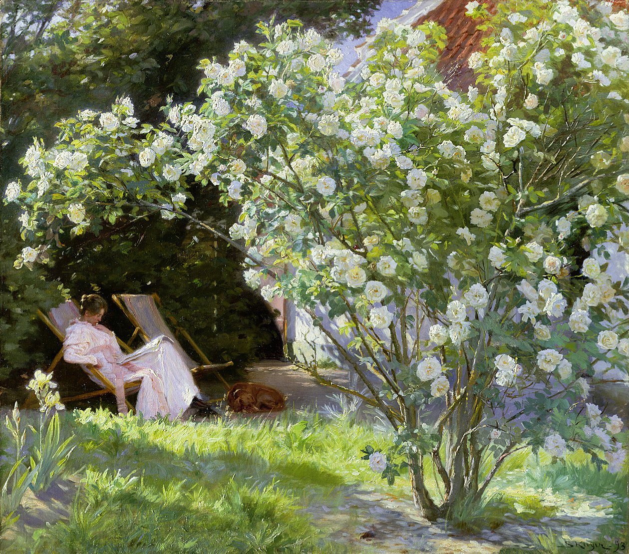 玫瑰，或斯卡恩花园里的艺术家妻子 作者 Peder Severin Krøyer