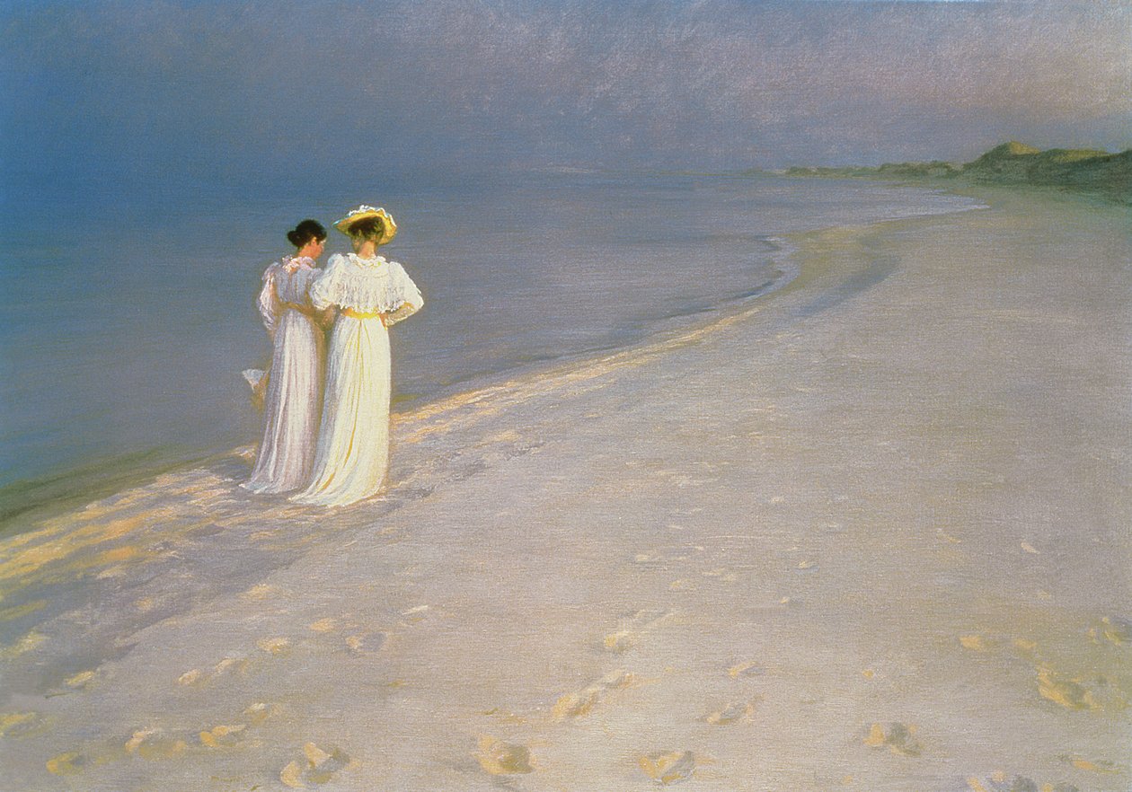 斯卡恩南部海滩的夏天傍晚与安娜安彻和玛丽Kroyer 作者 Peder Severin Krøyer
