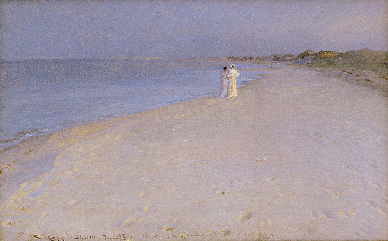 夏天的傍晚，在南海滩，斯卡恩，1893年 作者 Peder Severin Krøyer