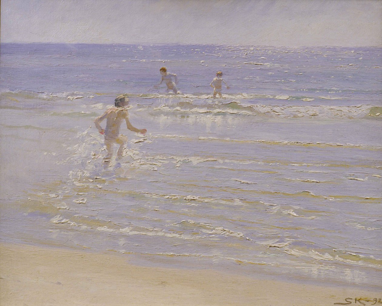 斯卡恩的阳光：男孩游泳，1892年（学习） 作者 Peder Severin Krøyer