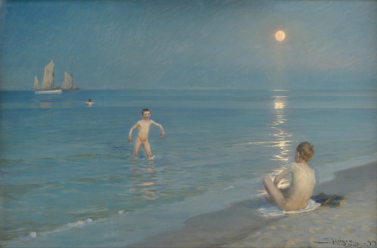 男孩在斯卡恩沐浴。夏天的晚上 作者 Peder Severin Krøyer