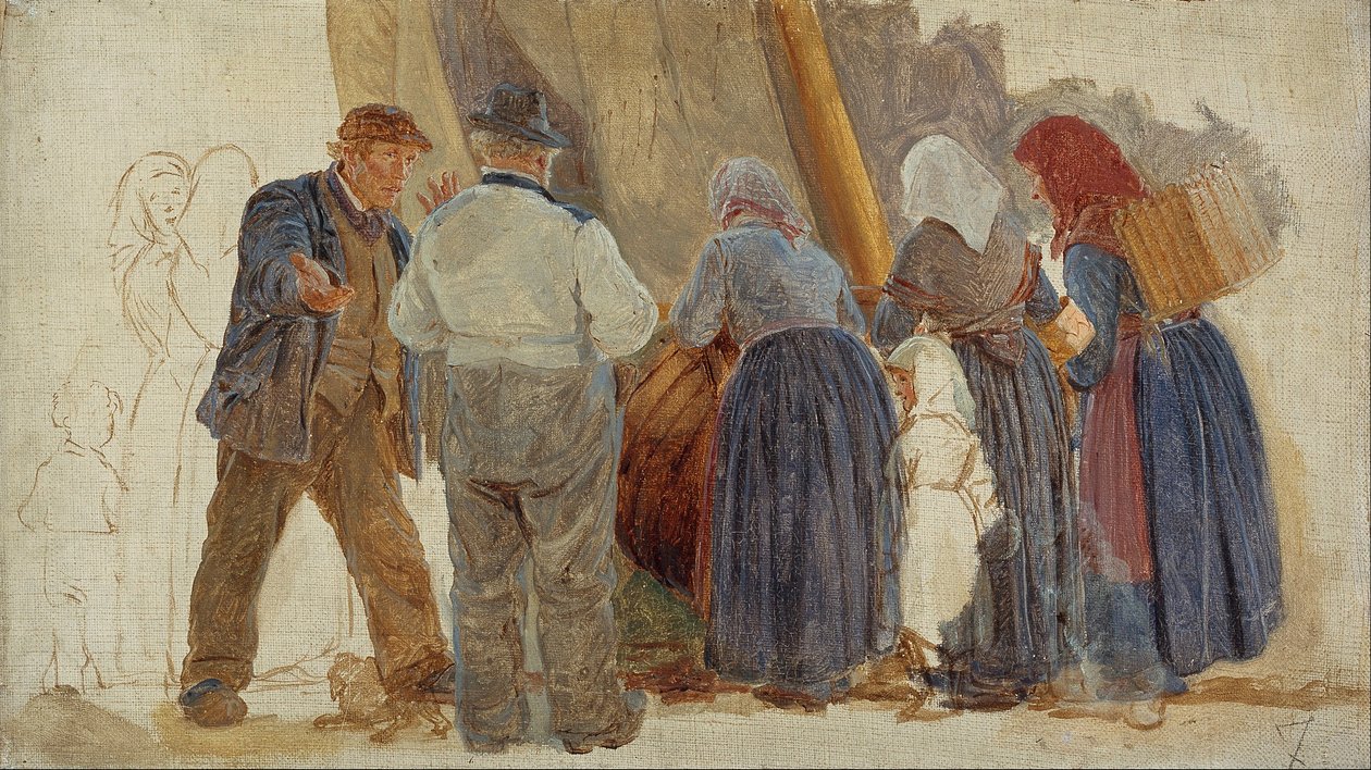 早上在霍恩贝克。男女叶 作者 Peder Severin Krøyer