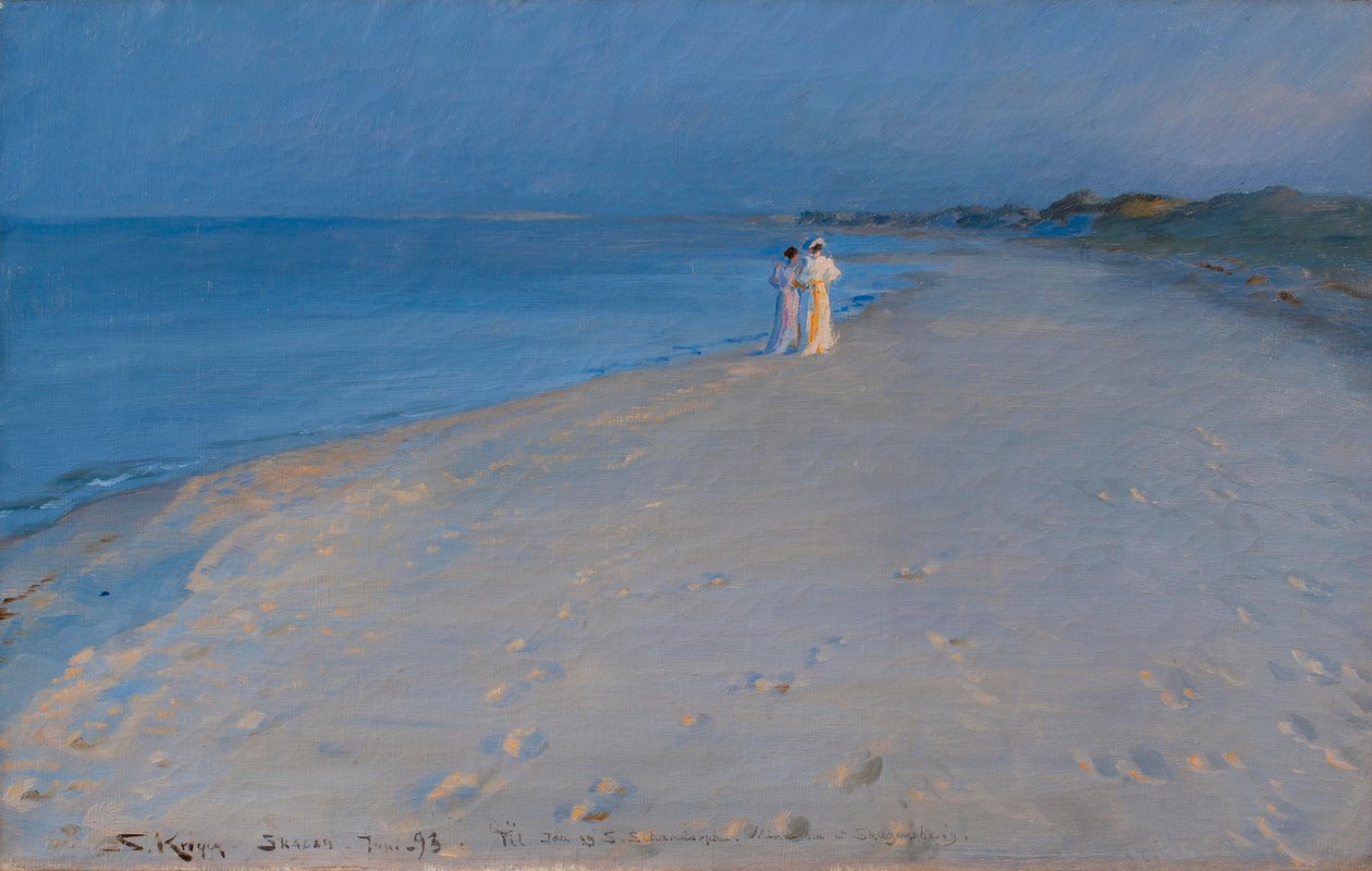 夏天的傍晚在南海滩，斯卡恩。 Anna Acher和MarieKrøyer 作者 Peder Severin Krøyer