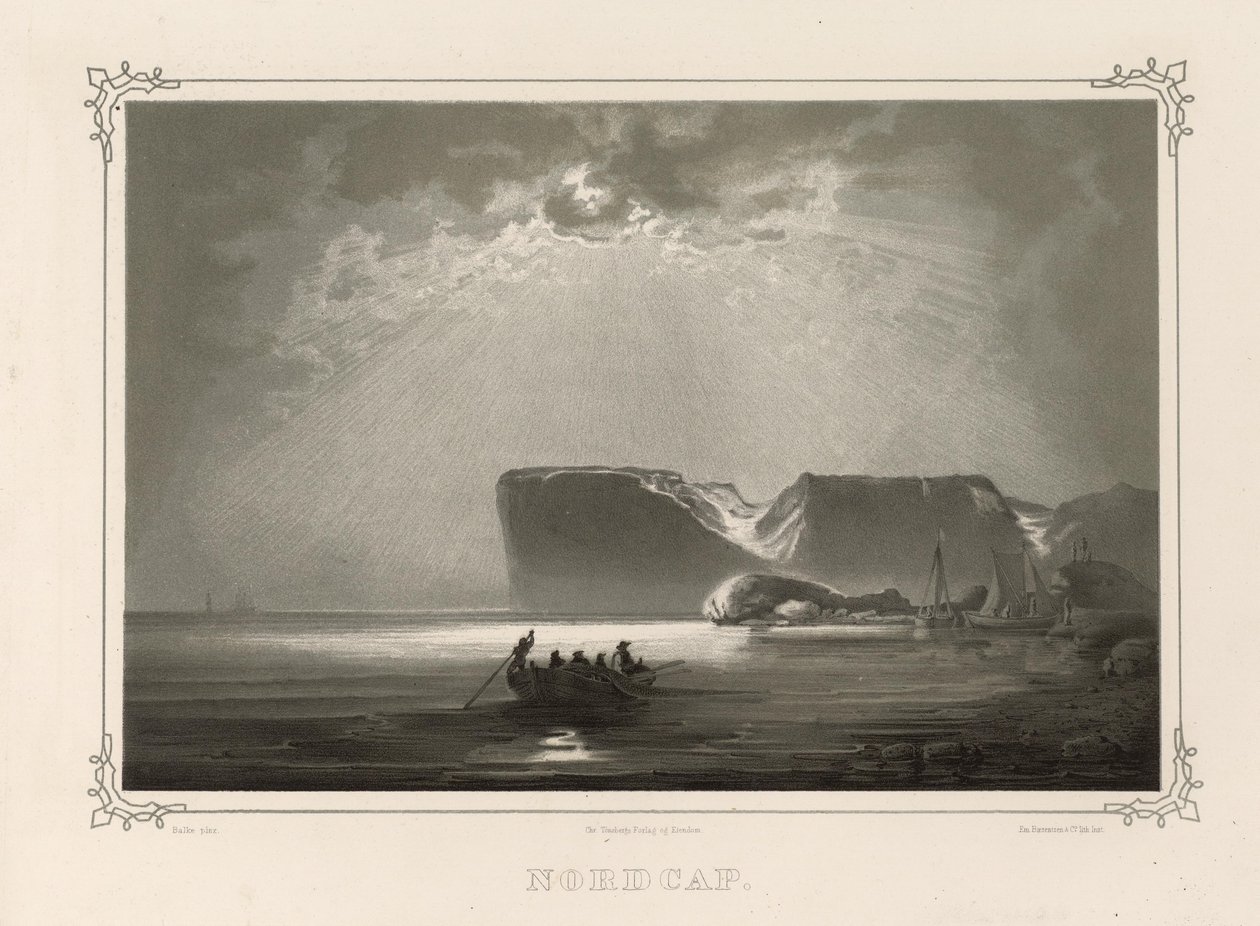 Nordcap. Illustrasjon hentet fra boken Norge fremstillet i Tegninger av Asbjørnsen, P.Chr. og utgitt av Chr. Tønsberg (no, 1848) 作者 彼得·巴尔克