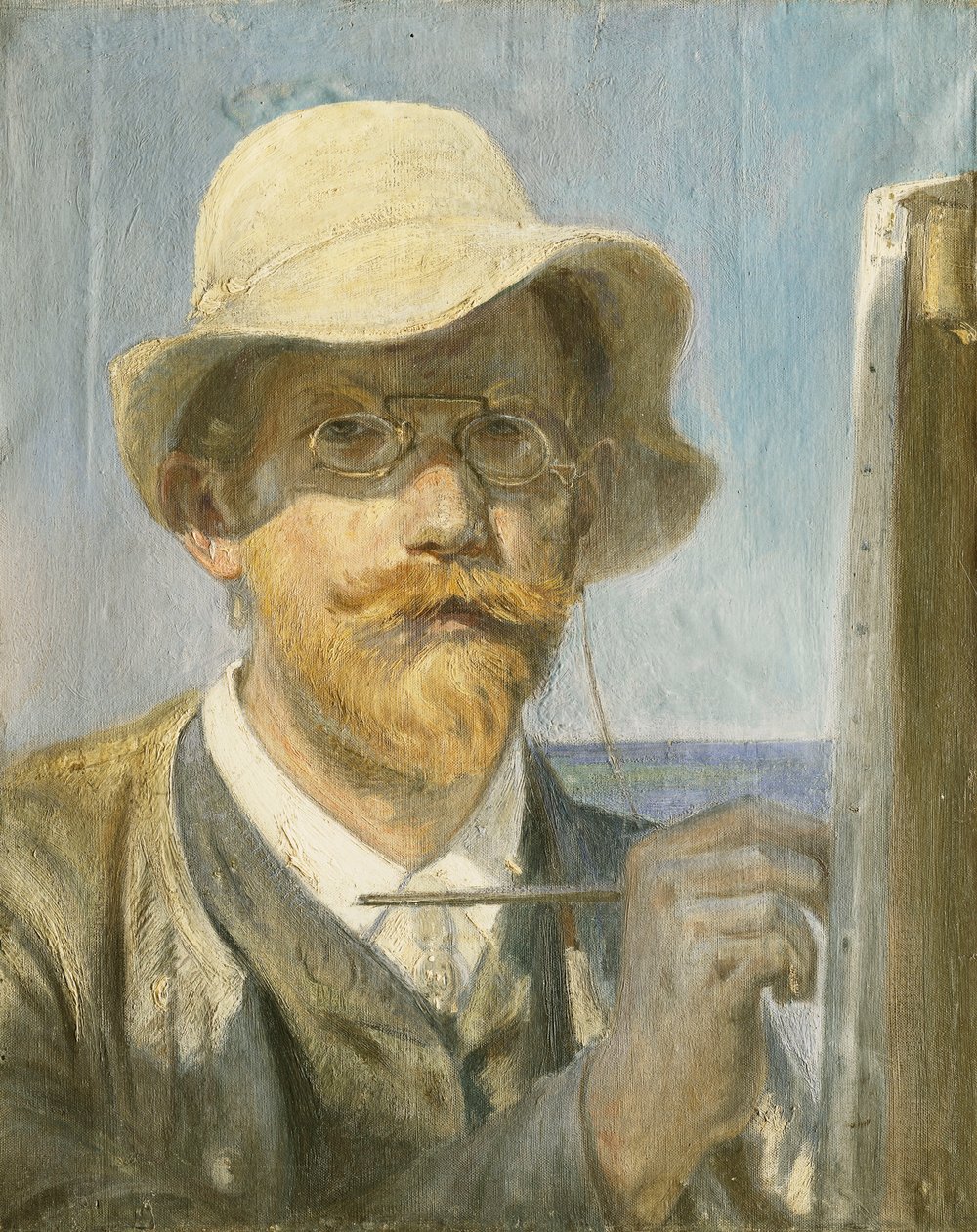 艺术家的自画像，在他的画架的头和肩膀， 作者 Peder Severin Krøyer