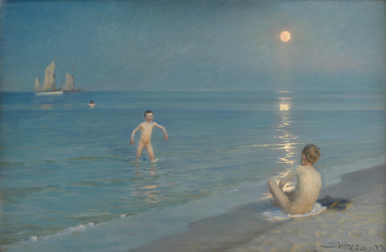 在斯卡恩洗澡的男孩。夏天的夜晚 作者 Peder Severin Krøyer