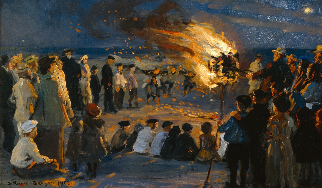 斯卡根斯海滩的仲夏之火 作者 Peder Severin Krøyer