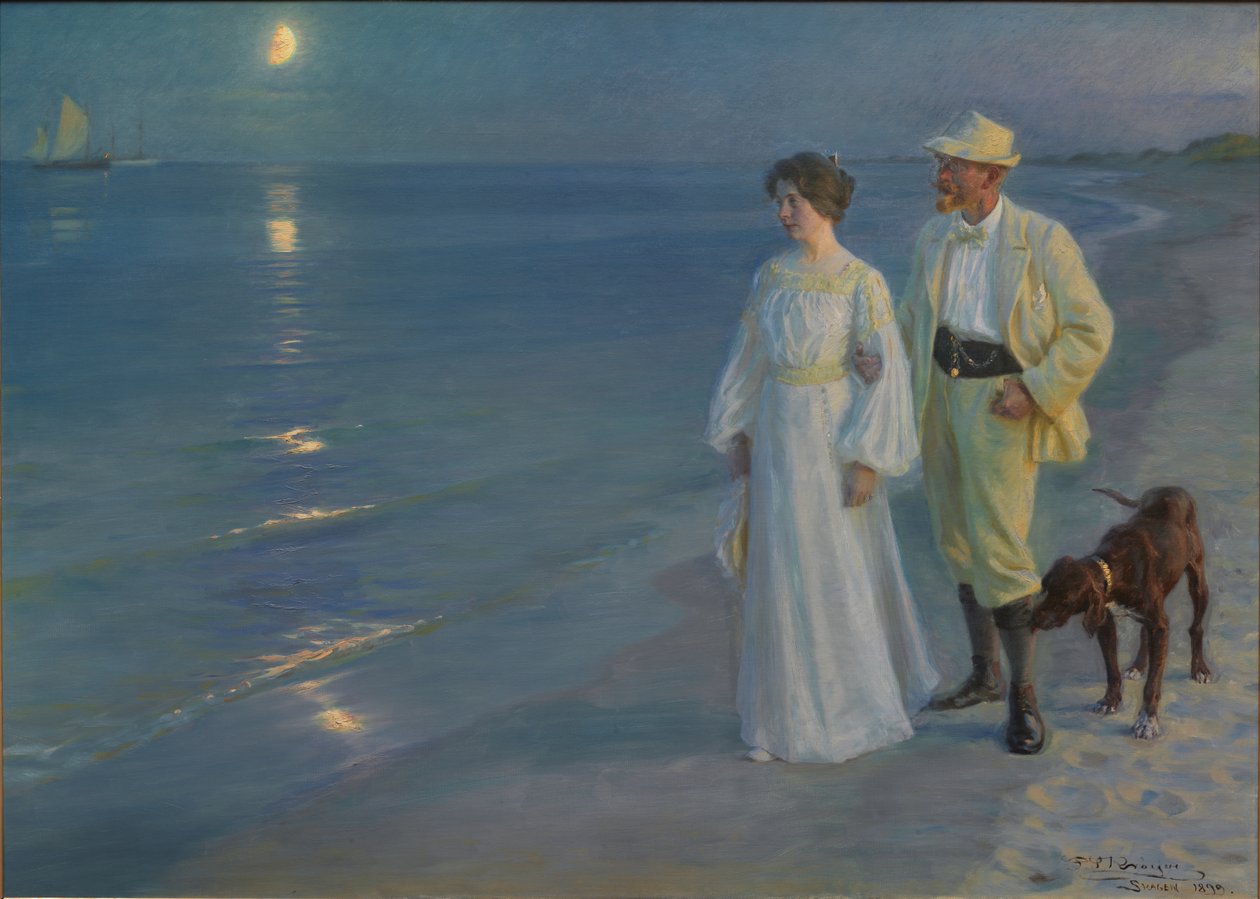 斯卡根海滩的夏夜，艺术家和他的妻子 作者 佩德·塞韦林·克罗耶