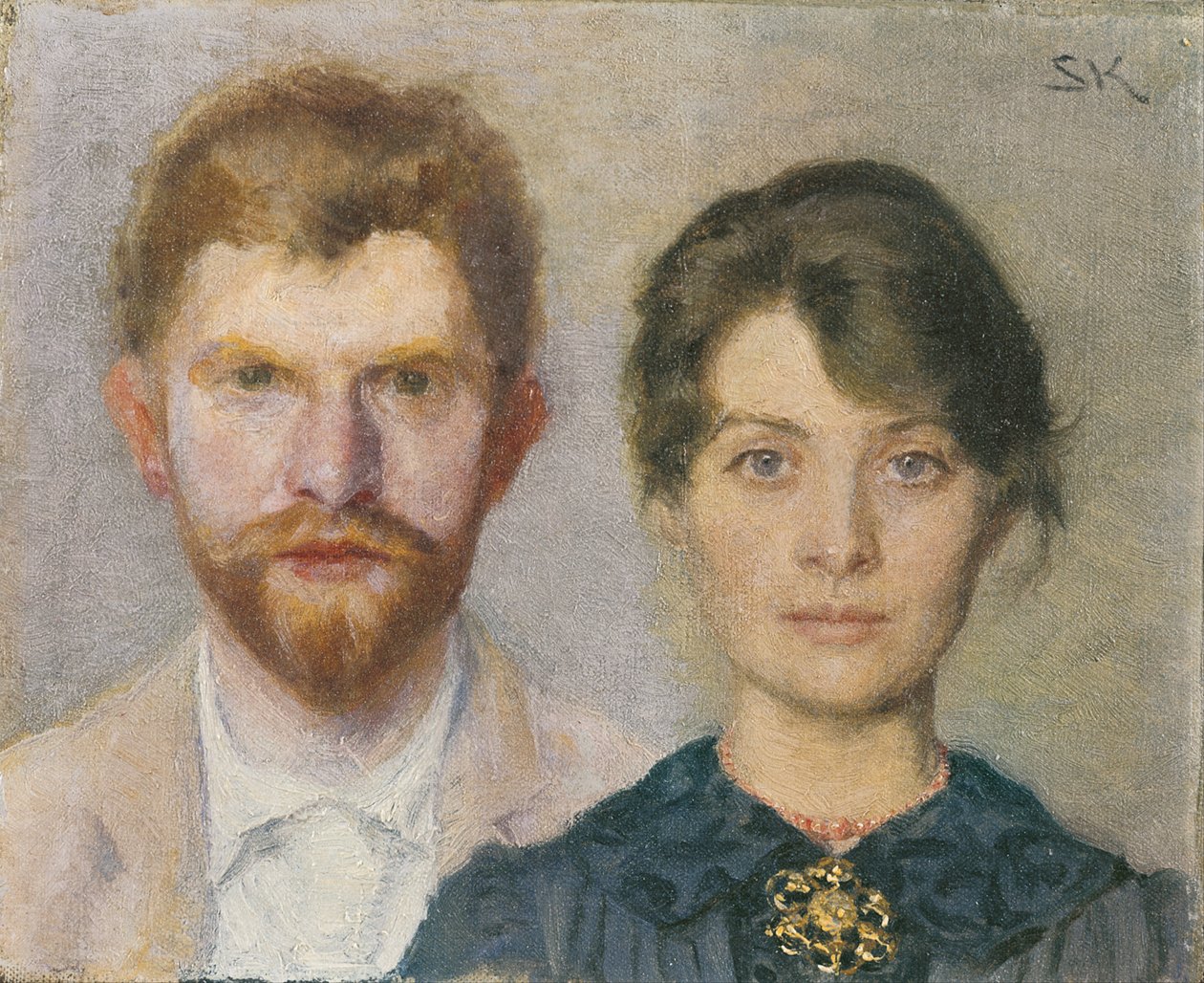 玛丽和PSKrøyer的双面肖像。这对夫妻互相刻画 作者 Peder Severin Krøyer