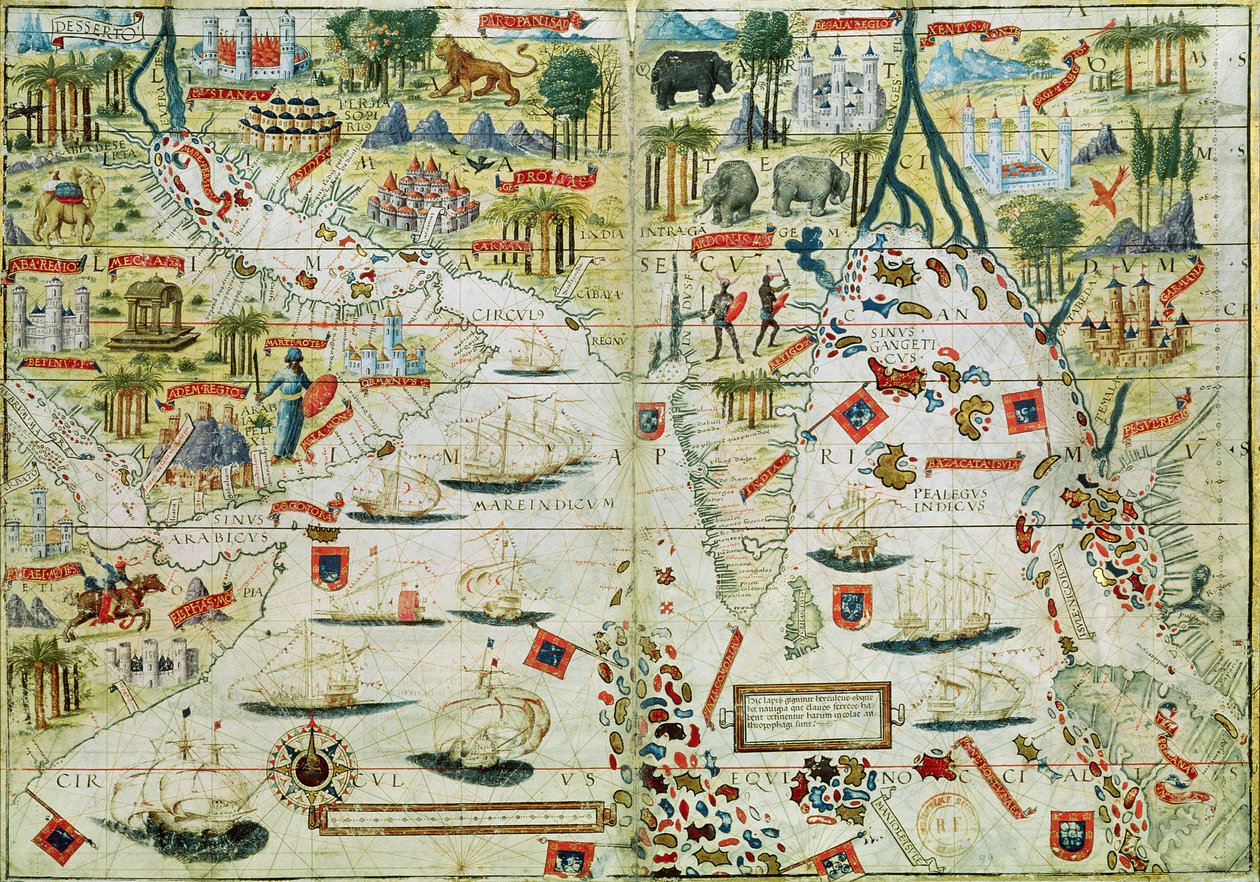 阿拉伯和印度，来自&39;米勒地图集&39;，1519年 作者 佩德罗·雷纳尔（Pedro Reinel）