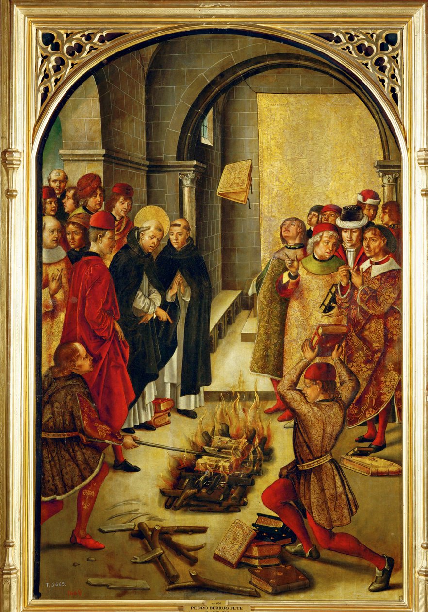 圣多米尼克主持焚烧阿尔比戈派异端书籍（木板绘画） 作者 佩德罗·贝鲁格特