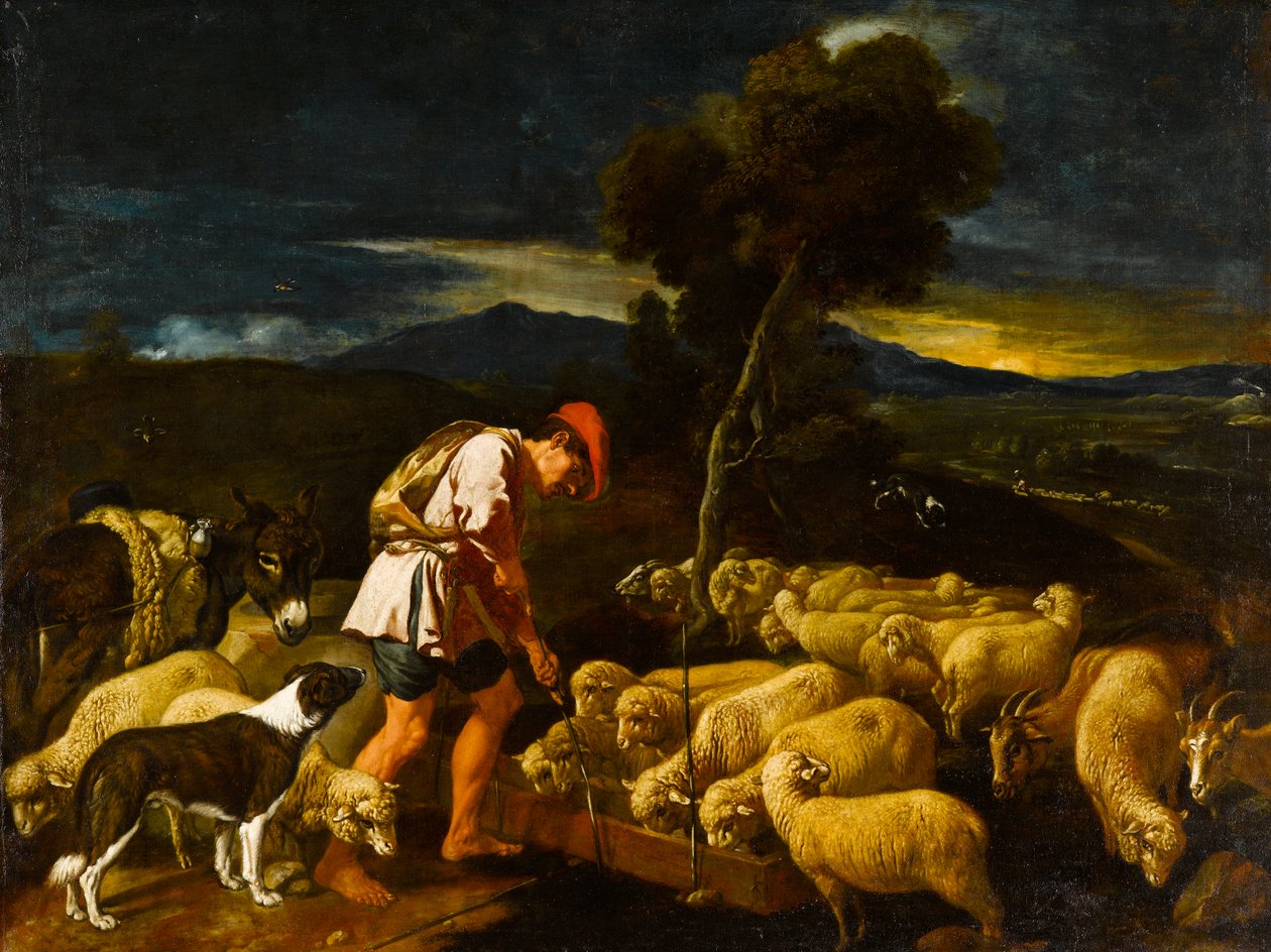 Jacob Watering Labans Sheep in Peeled Branches，c.1612-1622 作者 佩德罗·奥伦特（Pedro Orrente）