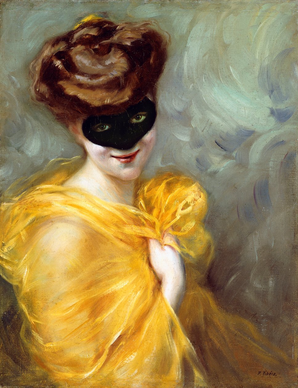 戴着面具的女士的画像（布面油画） 作者 佩德罗·里贝拉（Pedro Ribera）