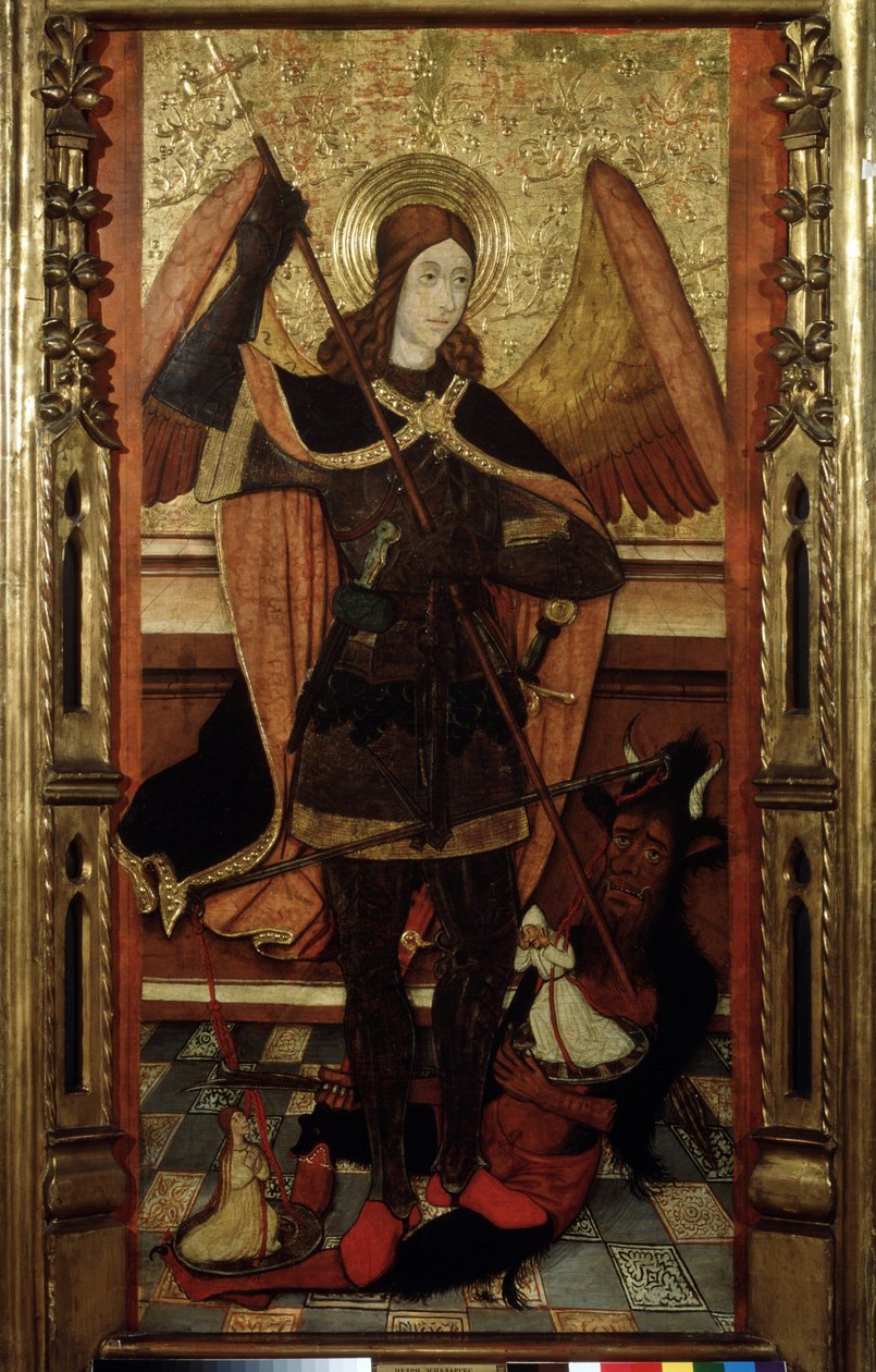 小佩德罗-埃斯帕拉尔盖斯（Pedro Espalargues the Younger）的 "大天使米迦勒为亡灵称重 "绘画（16 世纪），莫斯科普希金博物馆 作者 小佩德罗