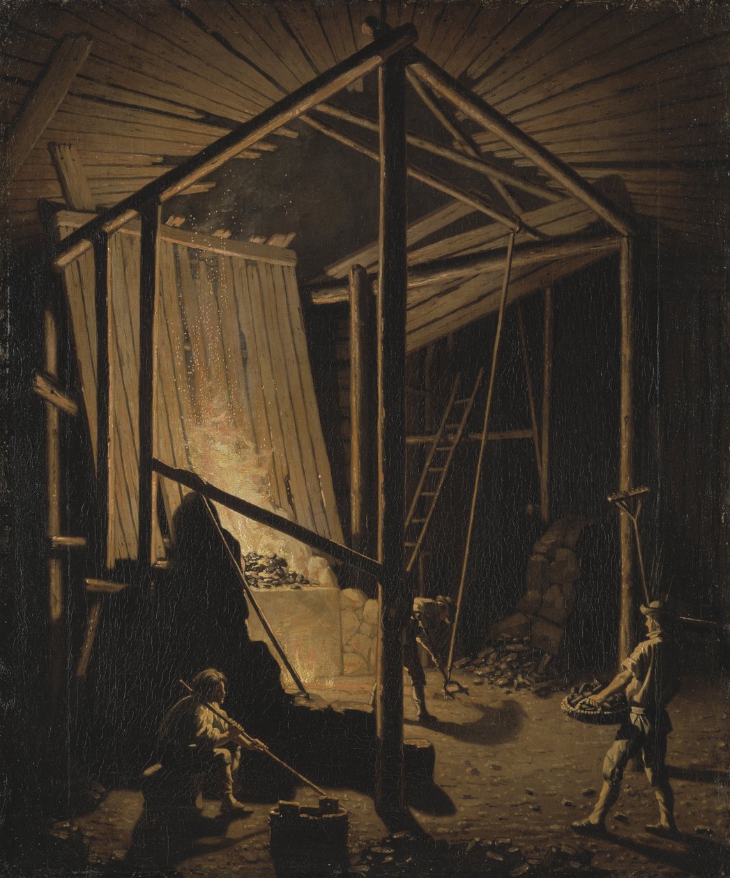 Fonderie de cuivre dans les mines de Falun (Suede) - Copper Foundry at the Falun Mine, by Hillestrom, Pehr (1732-1816). Oil on canvas, ca 1784. Dimension : 79x65,5 cm. Nationalmuseum Stockholm 作者 佩尔·希勒斯特罗姆（PehrHilleström）