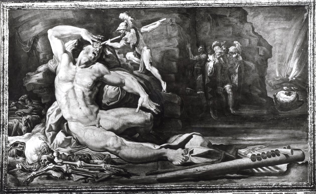Ulysses Blinding Polyphemus独眼巨人，楣饰代表来自尤利西斯任务的场景 作者 佩莱格里诺（Pellegrino Tibaldi）