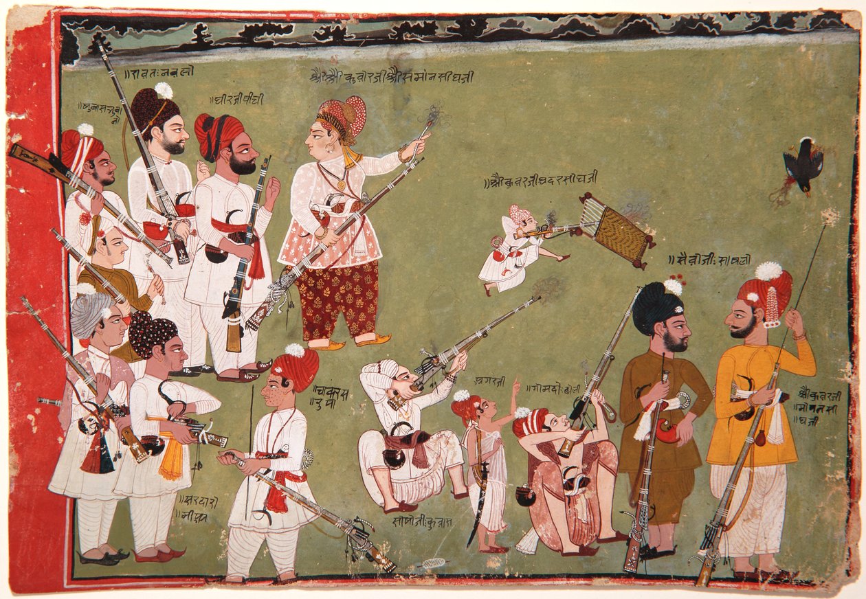 Adar Singh和Saman Singh射击鸟，1790（不透明的wc和黄金在纸上） 作者 彭吉