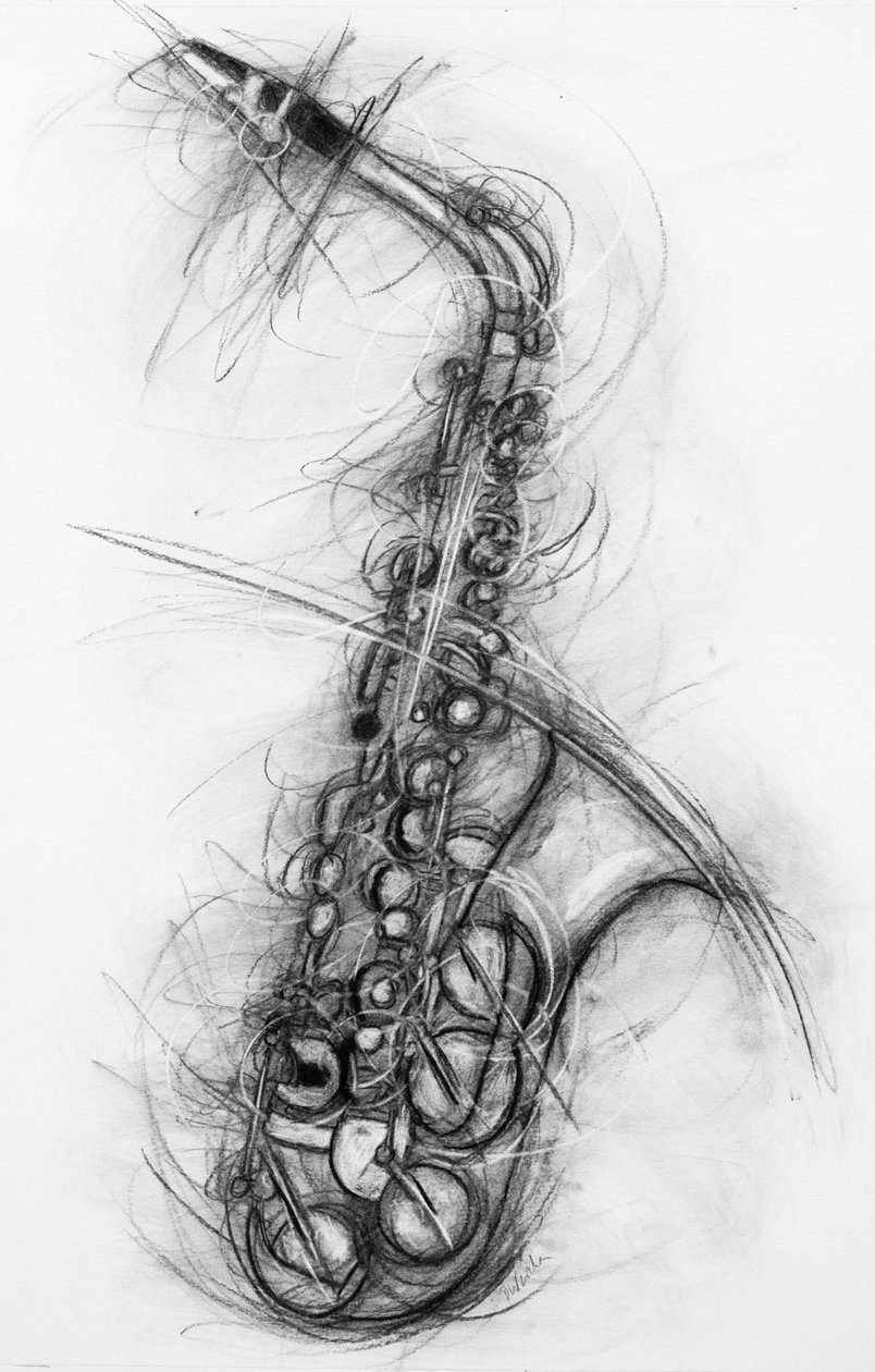 萨克斯风 2005（纸上炭笔画 作者 潘妮·沃登（Penny Warden）