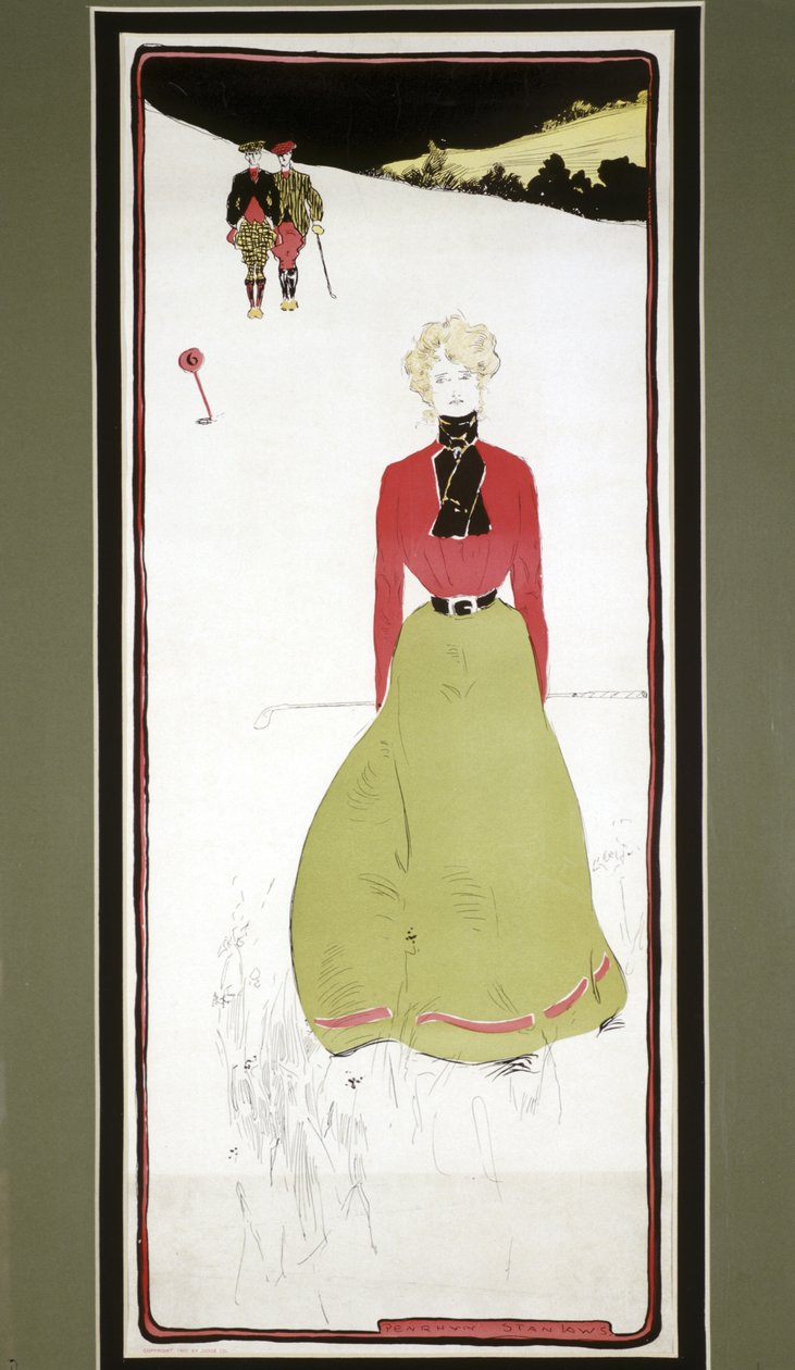 穿着时代服装的女高尔夫球员，约1905年 作者 彭林·斯坦劳斯