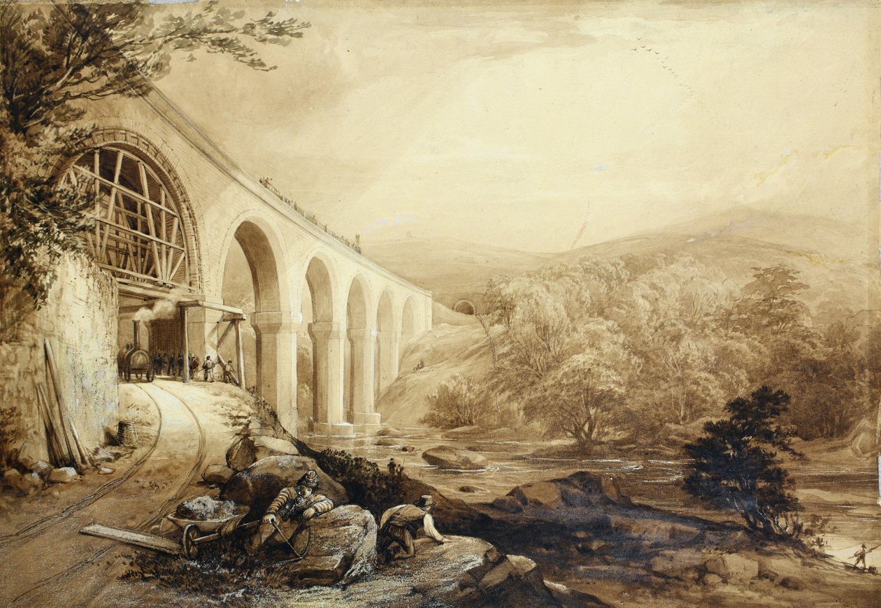 贵格会庭院高架桥，c.1840（钢笔并在纸上清洗） 作者 彭里·威廉姆斯