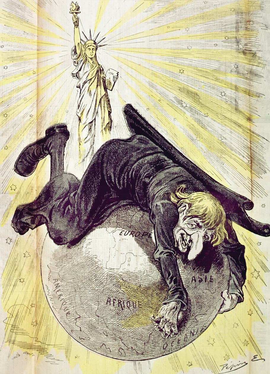 &39;自由照亮世界&39;，&39;Le Grelot&39;的封面，1880年 作者 佩品