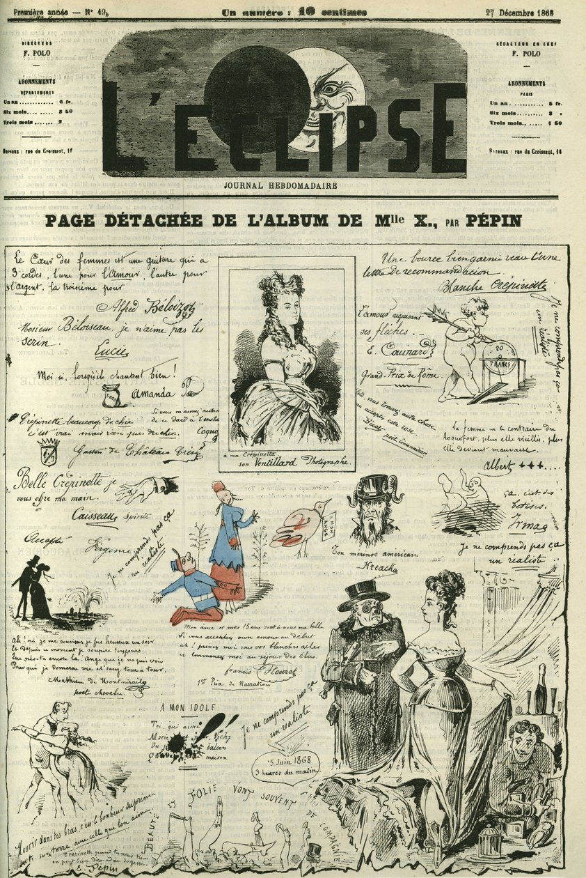 Detachee page of Mademoiselle X. Cover in “” L