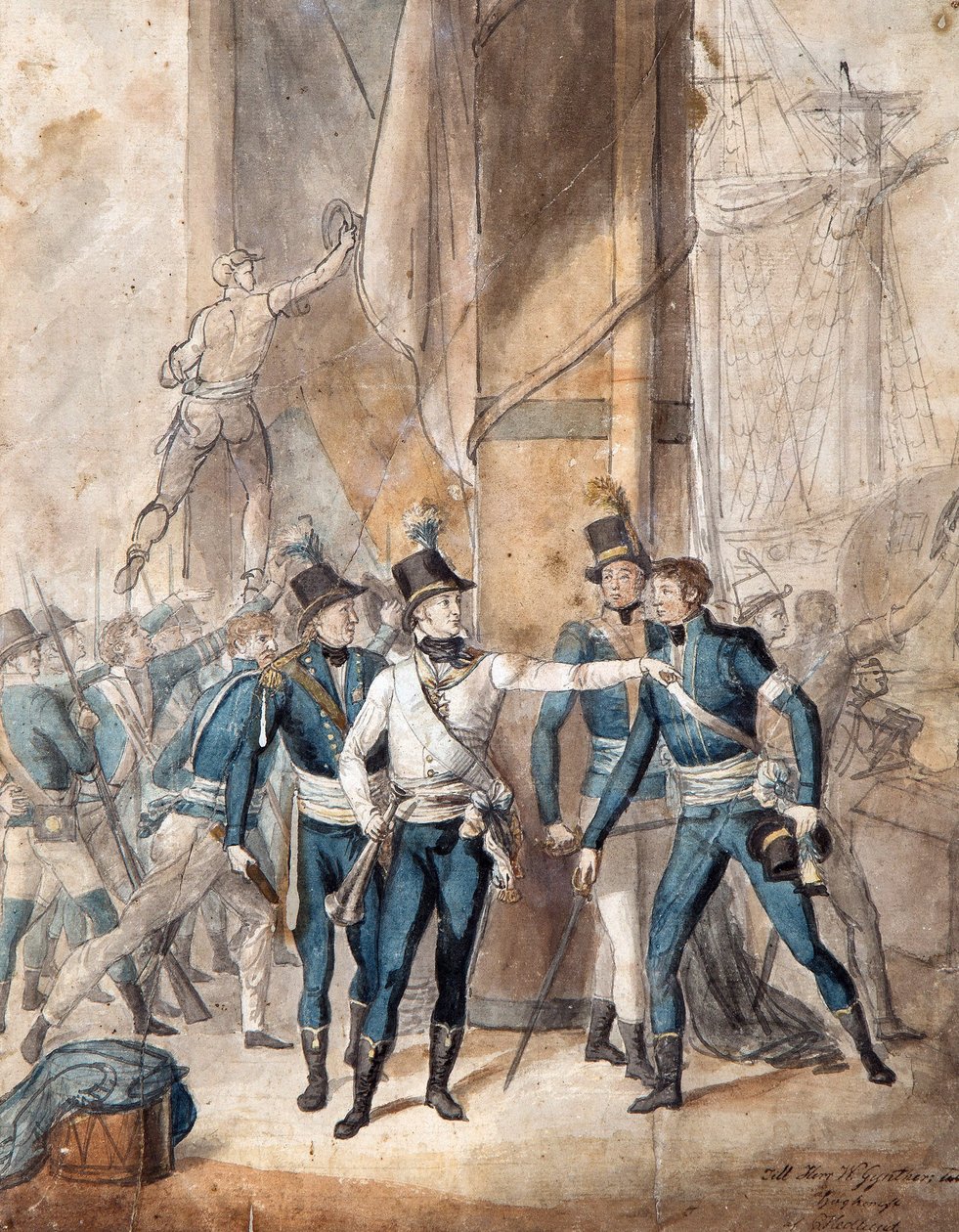 1788 年 7 月 17 日霍格兰德战役中的瑞典王子查尔斯十三世 par Per Krafft the Younger（1777-1863 年） - 纸上水彩画，35x28 厘米 - 私人收藏 作者 靠实力