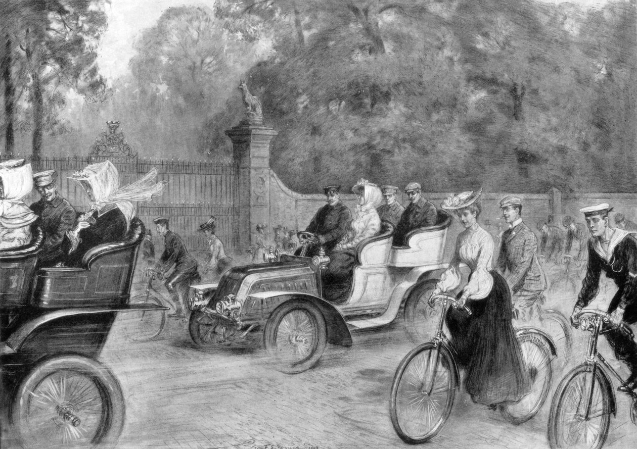 1903年，伦敦肯辛顿大街的摩托车 作者 珀西FS Spence