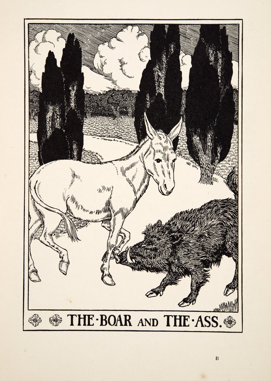 野猪和驴子，来自A Andred寓言的Aesop，pub.1903 作者 珀西·比林斯赫斯特（Percy J.