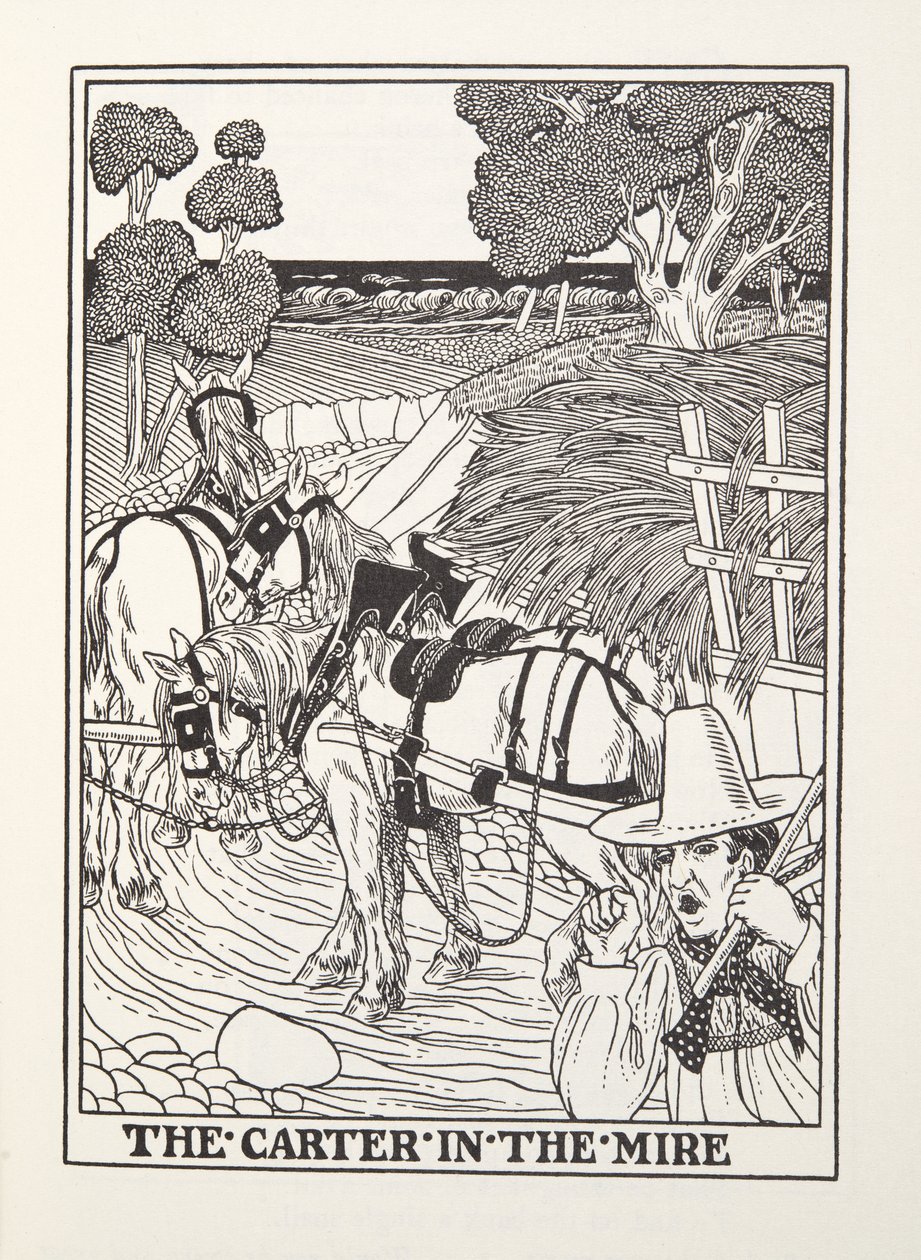泥潭中的卡特，来自方丹的寓言，出版。1905年（雕版画 作者 珀西·比林斯赫斯特（Percy J.