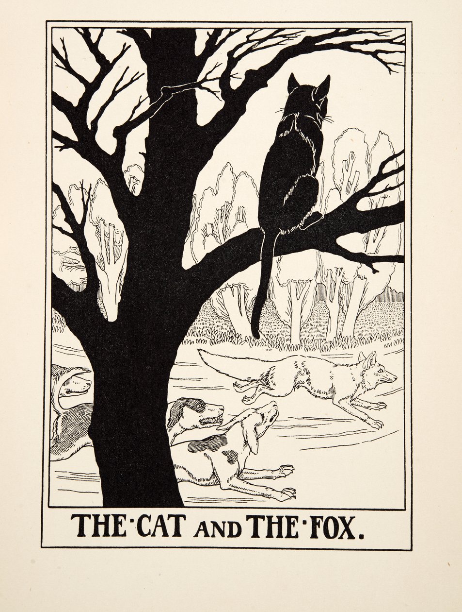 猫和狐狸，选自《伊索一百个寓言》，1903年出版（雕刻）。 作者 珀西·比林斯赫斯特（Percy J.