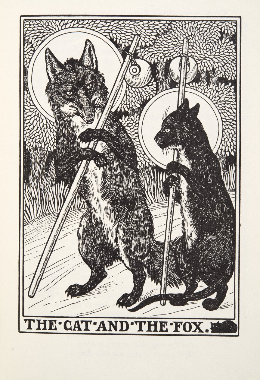 猫和狐狸，来自Fontaine Fables，酒吧。 1905年 作者 珀西·比林斯赫斯特（Percy J.