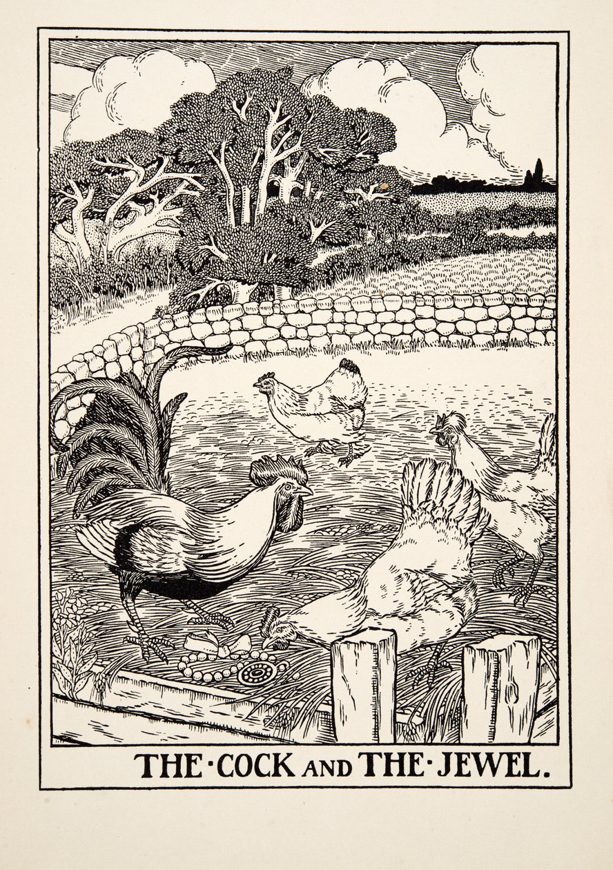 公鸡和宝石，来自阿索普的一百个寓言，pub.1903 作者 珀西·比林斯赫斯特（Percy J.