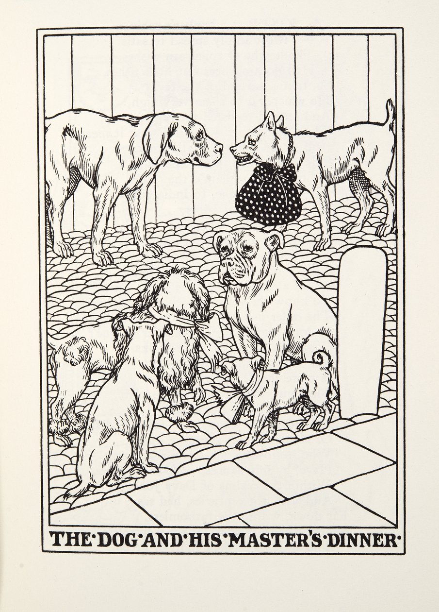 狗和他的大师晚宴，来自Fontaine Fables，酒吧。 1905年 作者 珀西·比林斯赫斯特（Percy J.