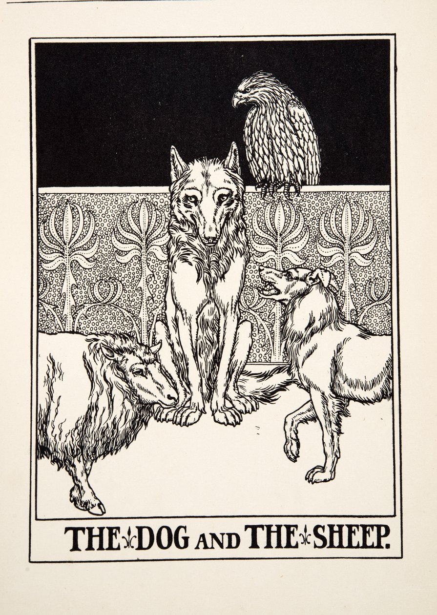 The Dog and the Sheep，来自A Andred寓言的Aesop，pub.1903 作者 珀西·比林斯赫斯特（Percy J.