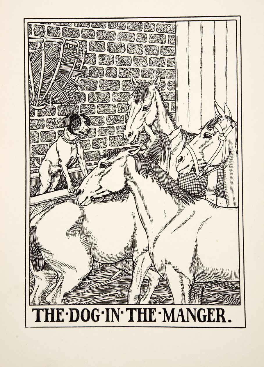 The Man in the Manger，from A Hundred Fables of Aesop，pub.1903 作者 珀西·比林斯赫斯特（Percy J.